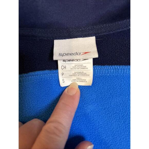 Speedo Jacket Men's Track Coat Blue Black Collared Zip Pockets Logo Size S - Picture 5 of 8